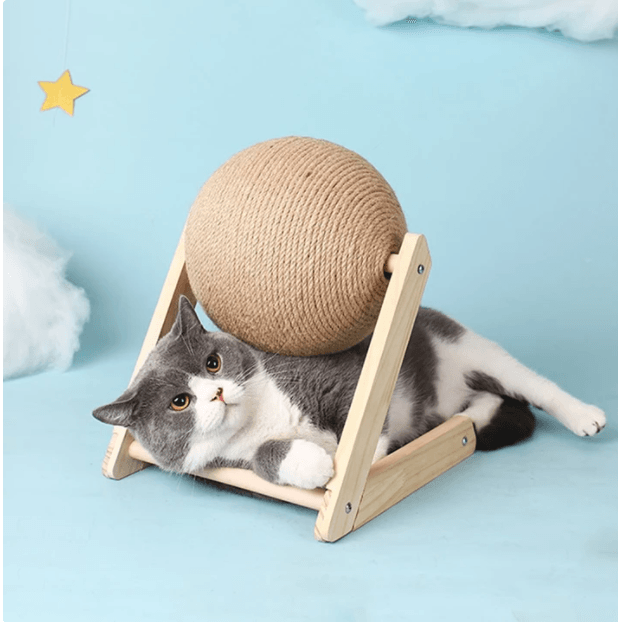 Sisal-Wrapped Cat Scratch Sphere with Wooden Base - Itzmypet