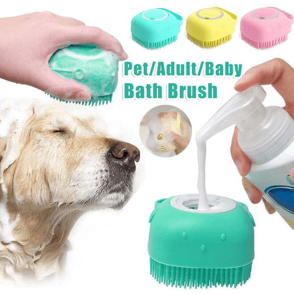 2-in-1 Silicone Pet Grooming Brush with Shampoo Dispenser for Dogs and Cats - Itzmypet