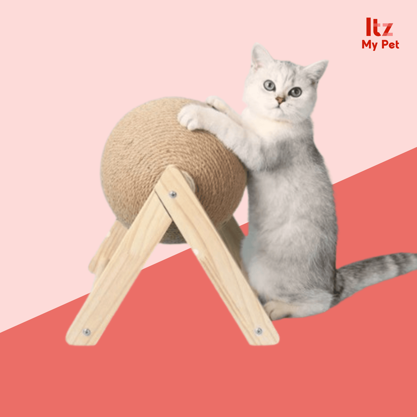 Sisal-Wrapped Cat Scratch Sphere with Wooden Base - Itzmypet