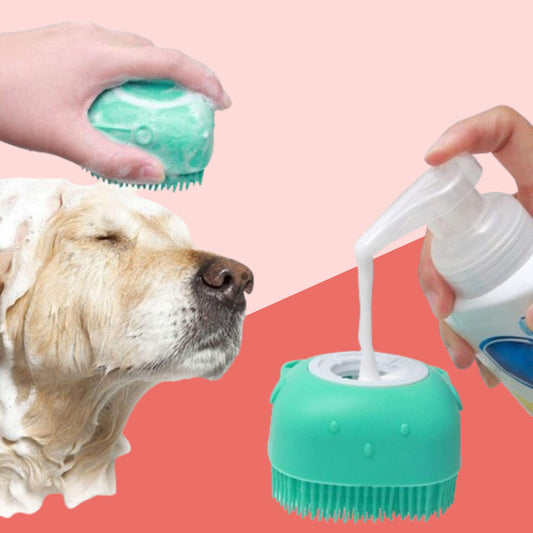 2-in-1 Silicone Pet Grooming Brush with Shampoo Dispenser for Dogs and Cats - Itzmypet