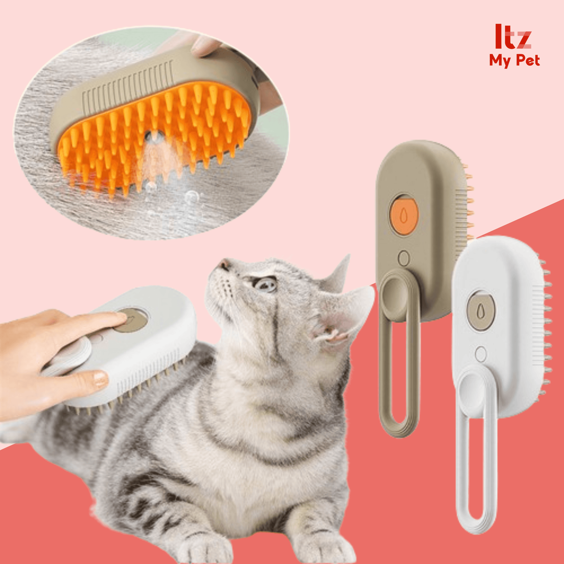 Steamy Pet Spa: 3-in-1 Electric Grooming, Massage, and De-shedding Brush - Itzmypet