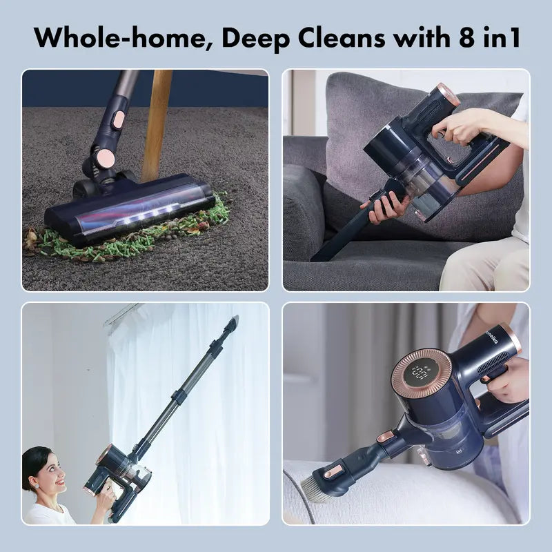 Homeika Cordless Vacuum Cleaner, 20Kpa Powerful Suction Pro Vacuum with LED Display, 8 in 1 Lightweight Stick Vacuum Cleaner with 30 Min Runtime Detachable Battery for Carpet and Hard Floor Pet Hair Blue