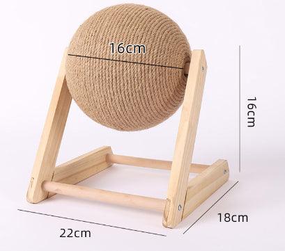 Sisal-Wrapped Cat Scratch Sphere with Wooden Base - Itzmypet